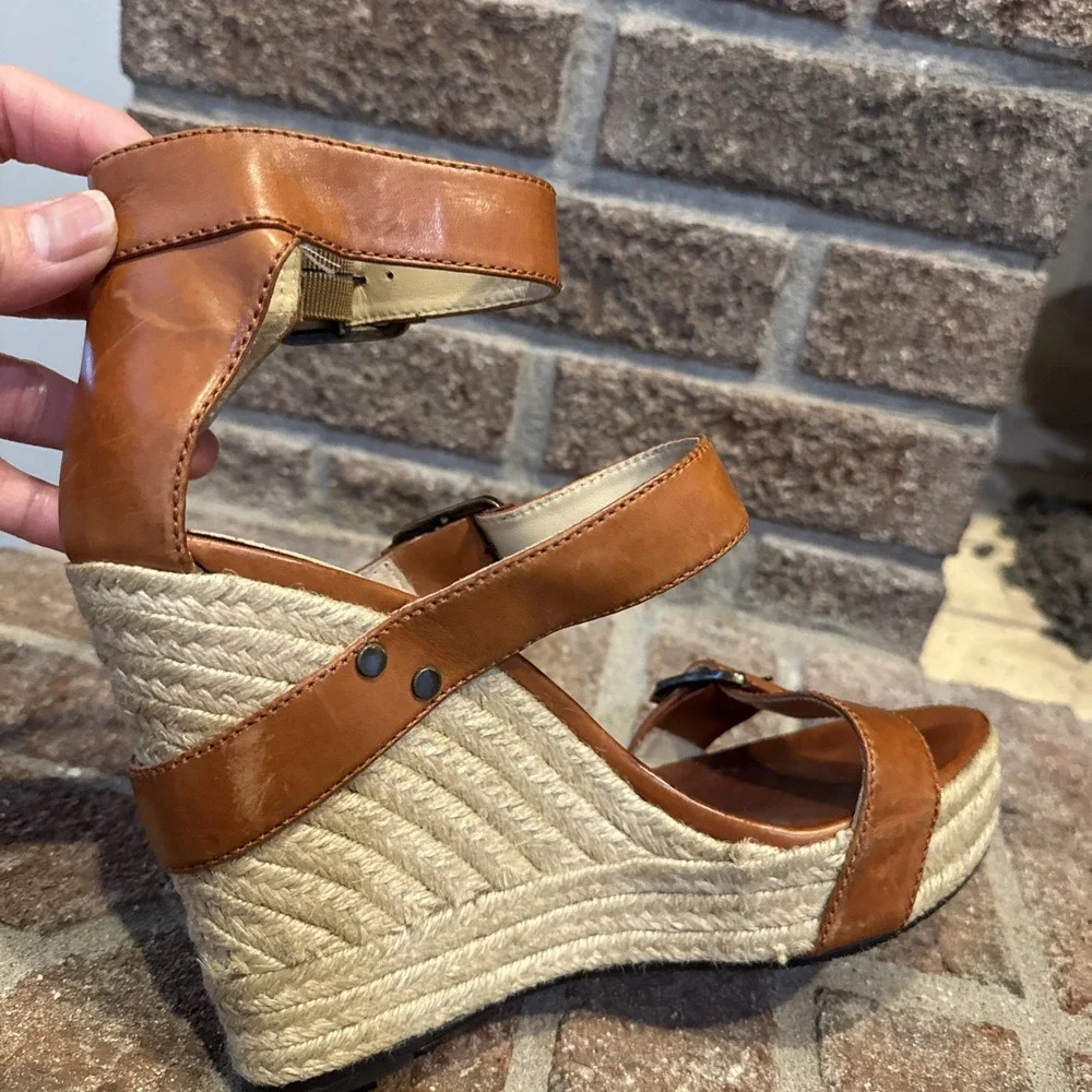 Brian Atwood Wedge Espadrille Leather Sandals‎ Size 9 40EU #286